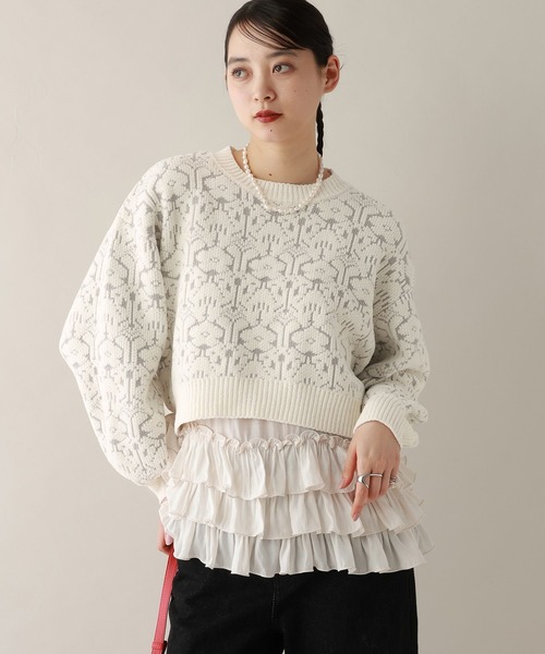 RAGEBLUE（レイジブルー）の「モールジャガードショートニット（ニット/セーター・レディース・ブラック/ライトブルー/ライトピンク/ホワイト・FREE）」の9枚目の写真