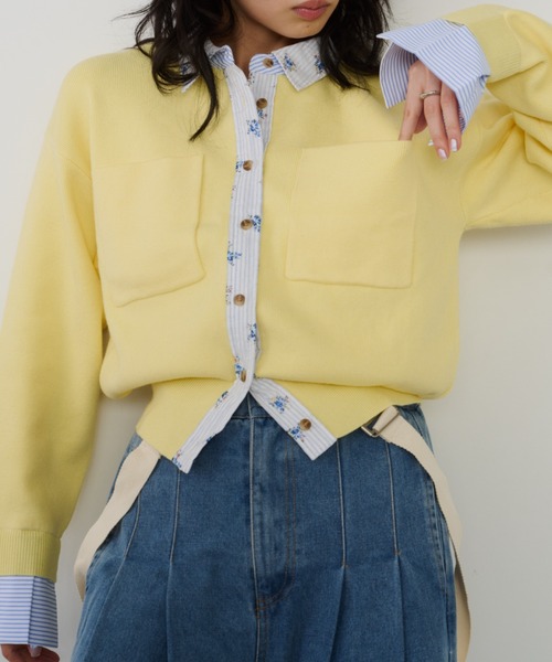 Unitage（ユニテージ）の「シャツレイヤードカーディガン（カーディガン/ボレロ・レディース・ネイビー/グレー/イエロー/ピンク・FREE）」の15枚目の写真