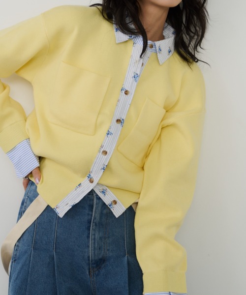 Unitage（ユニテージ）の「シャツレイヤードカーディガン（カーディガン/ボレロ・レディース・ネイビー/グレー/イエロー/ピンク・FREE）」の14枚目の写真