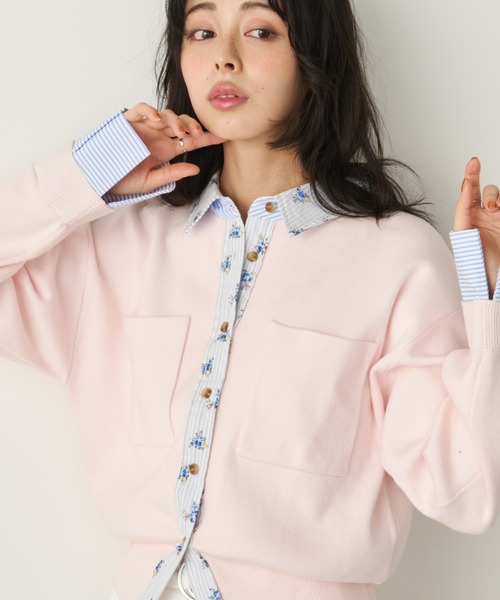 Unitage（ユニテージ）の「シャツレイヤードカーディガン（カーディガン/ボレロ・レディース・ネイビー/グレー/イエロー/ピンク・FREE）」の6枚目の写真