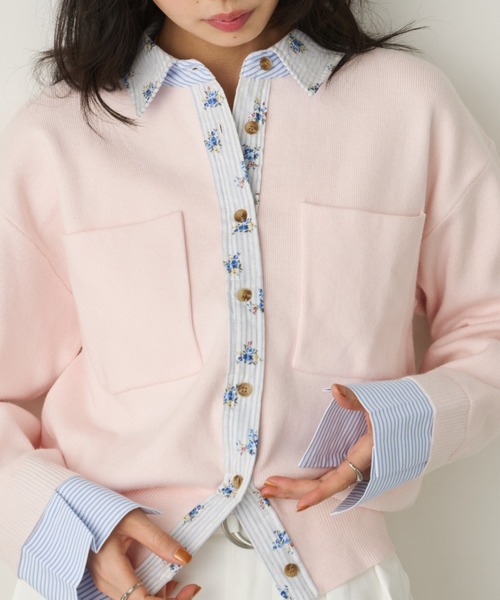 Unitage（ユニテージ）の「シャツレイヤードカーディガン（カーディガン/ボレロ・レディース・ネイビー/グレー/イエロー/ピンク・FREE）」の5枚目の写真