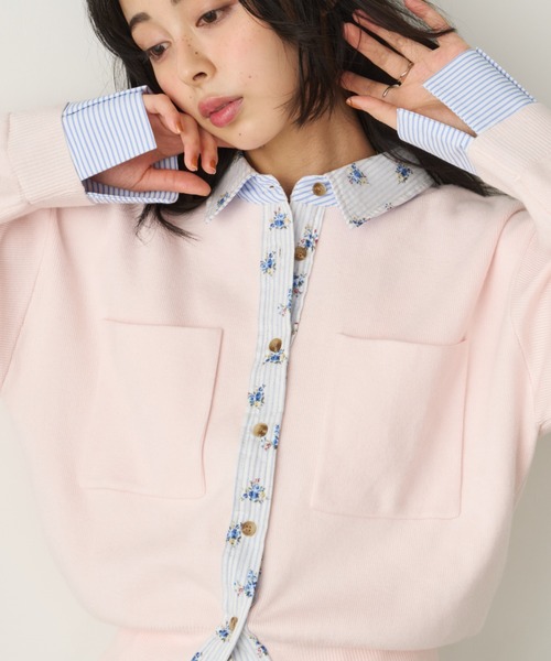 Unitage（ユニテージ）の「シャツレイヤードカーディガン（カーディガン/ボレロ・レディース・ネイビー/グレー/イエロー/ピンク・FREE）」の8枚目の写真