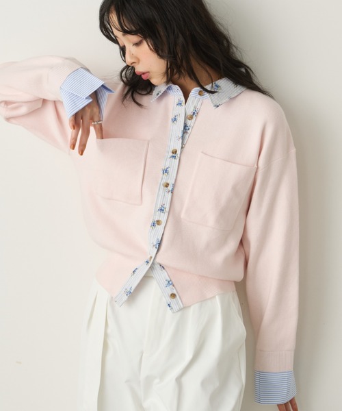 Unitage（ユニテージ）の「シャツレイヤードカーディガン（カーディガン/ボレロ・レディース・ネイビー/グレー/イエロー/ピンク・FREE）」の7枚目の写真