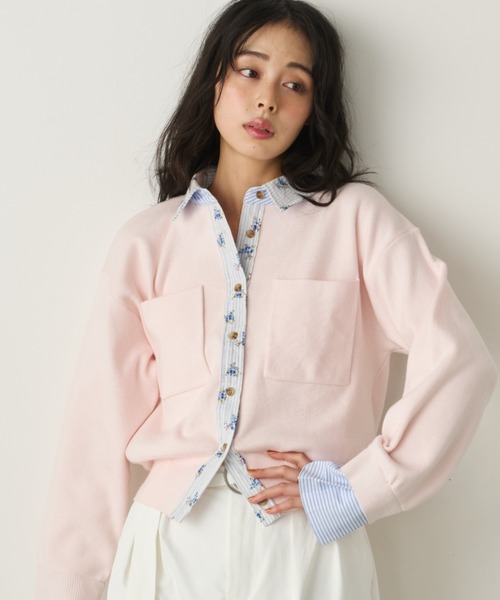 Unitage（ユニテージ）の「シャツレイヤードカーディガン（カーディガン/ボレロ・レディース・ネイビー/グレー/イエロー/ピンク・FREE）」の10枚目の写真