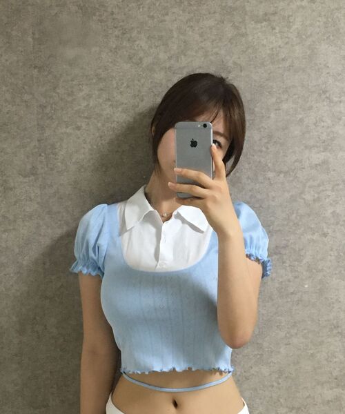 LULUCHOU(ルルシュ)の「Lovely puff sleeve shirt - SKY BLUE(Tシャツ/カットソー・レディース・スカイブルー・FREE)」の6枚目の写真