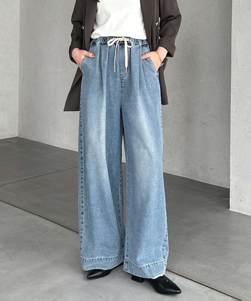 GeeRA（ジーラ）の「美脚見えイージーワイドデニムパンツ（デニムパンツ・レディース・ストライプ/ブラック/サックスブルー・XX-LARGE/X-LARGE/LARGE/MEDIUM/SMALL）」の3枚目の写真