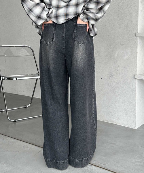 GeeRA（ジーラ）の「美脚見えイージーワイドデニムパンツ（デニムパンツ・レディース・ストライプ/ブラック/サックスブルー・XX-LARGE/X-LARGE/LARGE/MEDIUM/SMALL）」の6枚目の写真