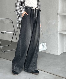 デニムパンツ（ブラック/黒色系・ストライプ柄）ファッション通販