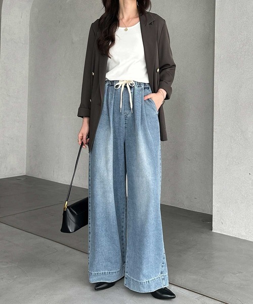 GeeRA（ジーラ）の「美脚見えイージーワイドデニムパンツ（デニムパンツ・レディース・ストライプ/ブラック/サックスブルー・XX-LARGE/X-LARGE/LARGE/MEDIUM/SMALL）」の12枚目の写真