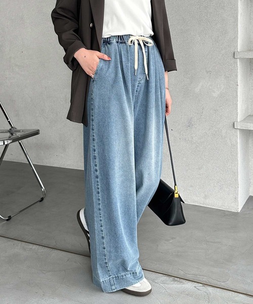 GeeRA（ジーラ）の「美脚見えイージーワイドデニムパンツ（デニムパンツ・レディース・ストライプ/ブラック/サックスブルー・XX-LARGE/X-LARGE/LARGE/MEDIUM/SMALL）」の11枚目の写真