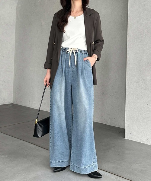 GeeRA（ジーラ）の「美脚見えイージーワイドデニムパンツ（デニムパンツ・レディース・ストライプ/ブラック/サックスブルー・XX-LARGE/X-LARGE/LARGE/MEDIUM/SMALL）」の13枚目の写真