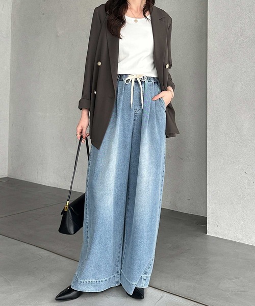 GeeRA（ジーラ）の「美脚見えイージーワイドデニムパンツ（デニムパンツ・レディース・ストライプ/ブラック/サックスブルー・XX-LARGE/X-LARGE/LARGE/MEDIUM/SMALL）」の14枚目の写真