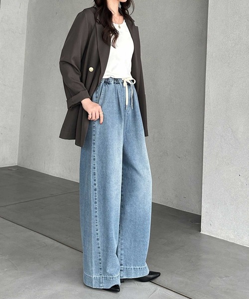 GeeRA（ジーラ）の「美脚見えイージーワイドデニムパンツ（デニムパンツ・レディース・ストライプ/ブラック/サックスブルー・XX-LARGE/X-LARGE/LARGE/MEDIUM/SMALL）」の16枚目の写真