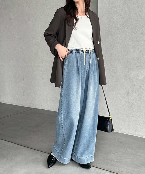 GeeRA（ジーラ）の「美脚見えイージーワイドデニムパンツ（デニムパンツ・レディース・ストライプ/ブラック/サックスブルー・XX-LARGE/X-LARGE/LARGE/MEDIUM/SMALL）」の15枚目の写真