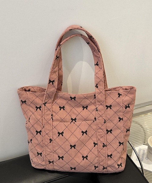 VIBGYOR(ヴィブジョー)の「urbanfemine./リボンコーデュロイ 大容量トートバッグ U7592(トートバッグ・レディース・グレー/ブルー/ホワイト/ピンク・FREE)」の8枚目の写真