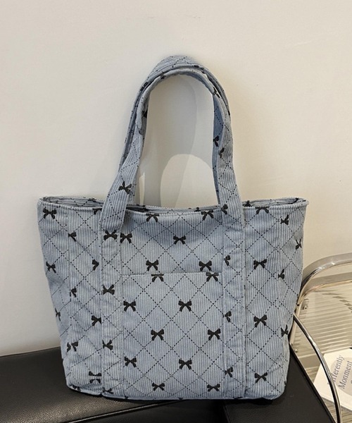VIBGYOR(ヴィブジョー)の「urbanfemine./リボンコーデュロイ 大容量トートバッグ U7592(トートバッグ・レディース・グレー/ブルー/ホワイト/ピンク・FREE)」の11枚目の写真