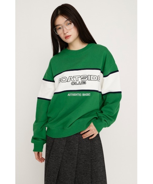 SLY(スライ)の「BLOCKING LINE LOGO SW TOPS ブロッキングライン ロゴ スウェット トップス 冬服 春服 トレーナー(スウェット・レディース・ネイビー/グリーン/杢グレー・FREE)」の3枚目の写真