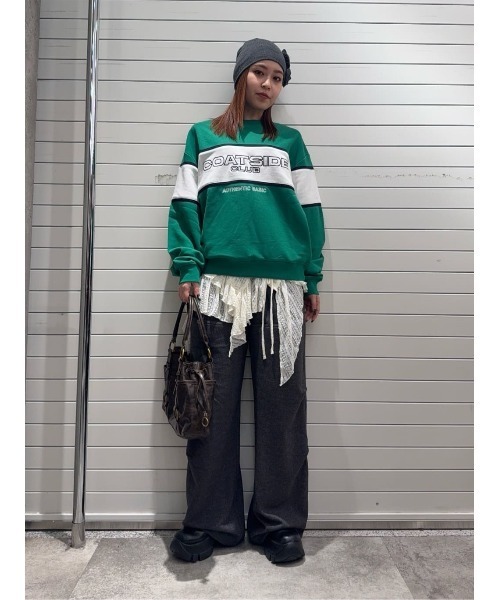 SLY(スライ)の「BLOCKING LINE LOGO SW TOPS ブロッキングライン ロゴ スウェット トップス 冬服 春服 トレーナー(スウェット・レディース・ネイビー/グリーン/杢グレー・FREE)」の8枚目の写真