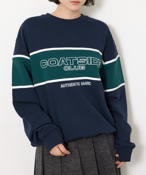 SLY(スライ)の「BLOCKING LINE LOGO SW TOPS ブロッキングライン ロゴ スウェット トップス 冬服 春服 トレーナー(スウェット・レディース・ネイビー/グリーン/杢グレー・FREE)」の4枚目の写真