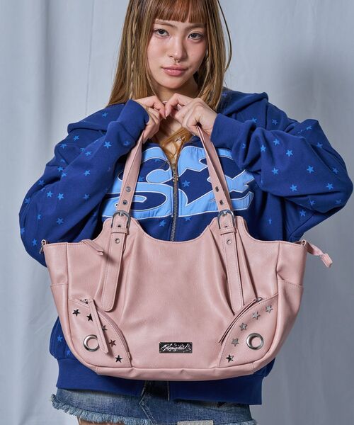 SEQUENZ(シークエンズ)の「※WEB限定 / フェイクレザー&フェイクスウェード / スタースタッズ&ハトメハンドバッグ / sqnz star eyelet bag(トートバッグ・レディース・ピンク/ベージュ系その他3/ブラック・FREE)」の21枚目の写真