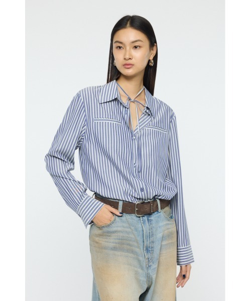MOUSSY（マウジー）の「【26年SS新作】BOW DETAIL STRIPE シャツ（シャツ/ブラウス・レディース・ライトイエロー/ブルー・FREE）」の15枚目の写真