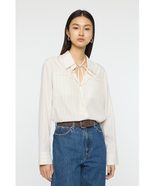 MOUSSY（マウジー）の「【26年SS新作】BOW DETAIL STRIPE シャツ（シャツ/ブラウス・レディース・ライトイエロー/ブルー・FREE）」の5枚目の写真