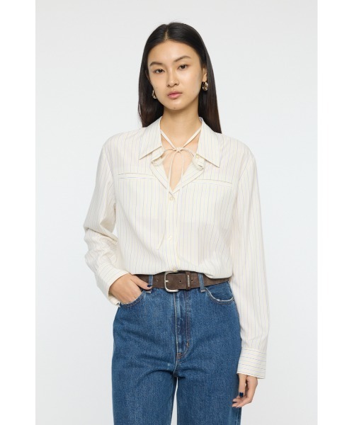 MOUSSY（マウジー）の「【26年SS新作】BOW DETAIL STRIPE シャツ（シャツ/ブラウス・レディース・ライトイエロー/ブルー・FREE）」の7枚目の写真