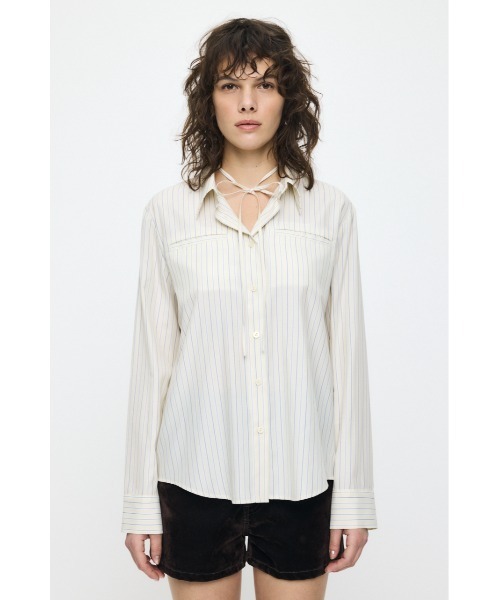 MOUSSY（マウジー）の「【26年SS新作】BOW DETAIL STRIPE シャツ（シャツ/ブラウス・レディース・ライトイエロー/ブルー・FREE）」の8枚目の写真