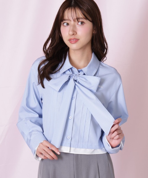 JILL by JILL STUART（ジルバイジルスチュアート）の「ヘムレイヤードクロップドシャツ（シャツ/ブラウス・レディース・ブルー系その他/ネイビー/ピンク・FREE）」の3枚目の写真