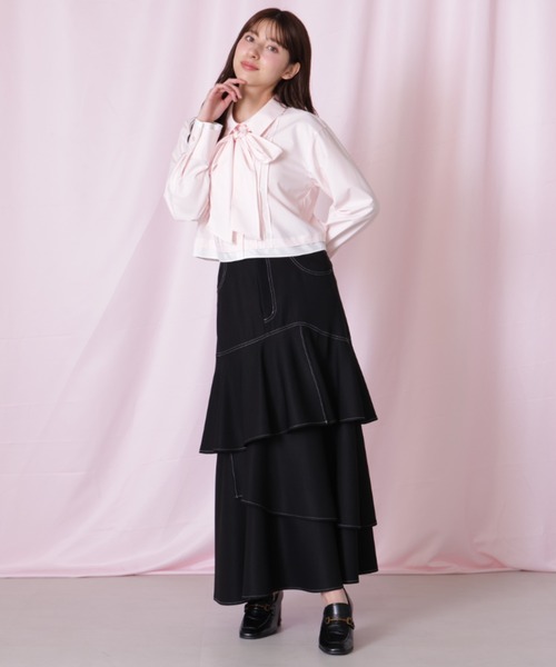 JILL by JILL STUART(ジルバイジルスチュアート)の「ヘムレイヤードクロップドシャツ(シャツ/ブラウス・レディース・ブルー系その他/ネイビー/ピンク・FREE)」の21枚目の写真