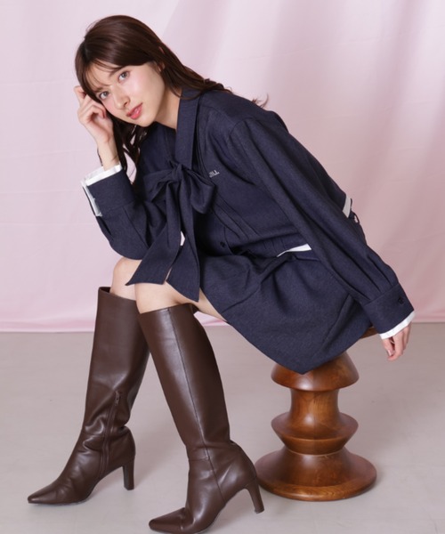 JILL by JILL STUART（ジルバイジルスチュアート）の「ヘムレイヤードクロップドシャツ（シャツ/ブラウス・レディース・ブルー系その他/ネイビー/ピンク・FREE）」の7枚目の写真