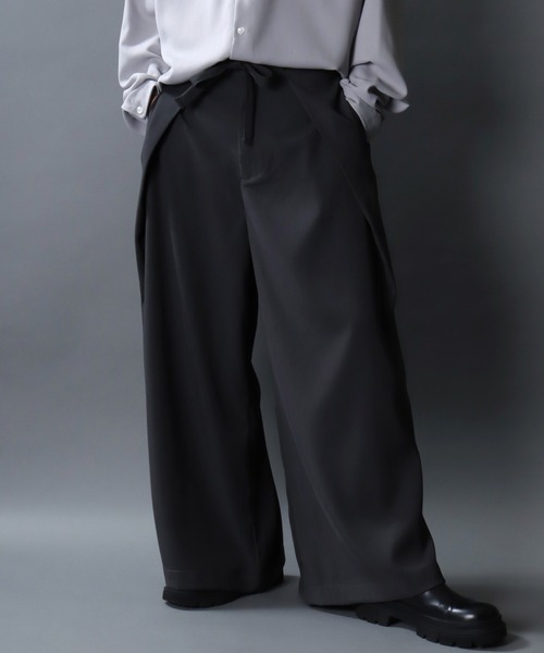 SITRY（シトリー）の「Gabardine Drape Wide Skirt Pants/ギャバジン ドレープ スカートパンツ ワイドパンツ スラックス 袴パンツ レディース メンズ（スラックス・メンズ・チャコール/アイボリー/ブラック・L/M）」の3枚目の写真