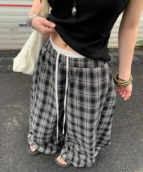 Ressaca(レサーカ)の「ワイドシルエットダブルウエストチェック柄パンツ(その他パンツ・レディース・ブラック・M/L)」の10枚目の写真