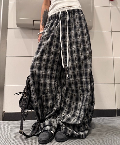 Ressaca(レサーカ)の「ワイドシルエットダブルウエストチェック柄パンツ(その他パンツ・レディース・ブラック・M/L)」の13枚目の写真