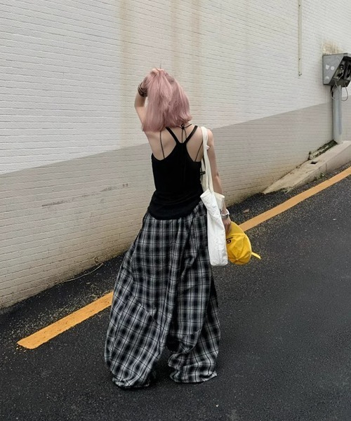 Ressaca(レサーカ)の「ワイドシルエットダブルウエストチェック柄パンツ(その他パンツ・レディース・ブラック・M/L)」の3枚目の写真