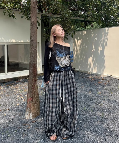 Ressaca(レサーカ)の「ワイドシルエットダブルウエストチェック柄パンツ(その他パンツ・レディース・ブラック・M/L)」の6枚目の写真