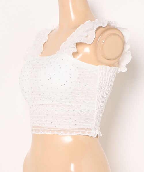 Lace Ladies(レースレディース)の「フリル ショルダー レース カップ付き タンクトップ(タンクトップ・レディース・ベージュ/ピンク/ホワイト/ブラック・FREE)」の5枚目の写真