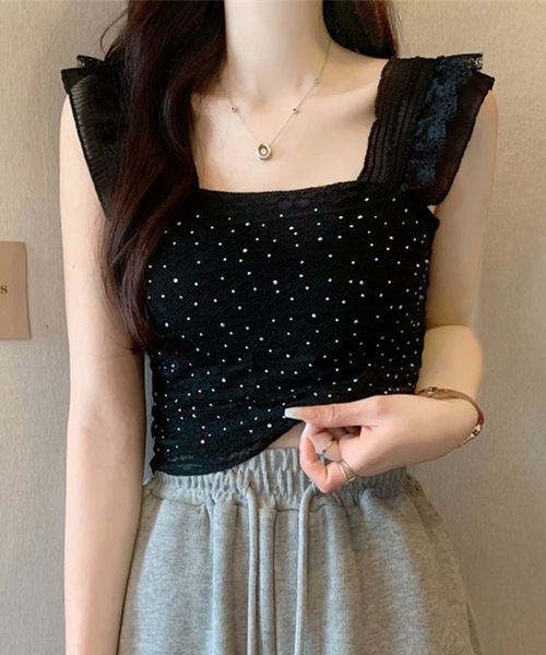 Lace Ladies(レースレディース)の「フリル ショルダー レース カップ付き タンクトップ(タンクトップ・レディース・ベージュ/ピンク/ホワイト/ブラック・FREE)」の7枚目の写真