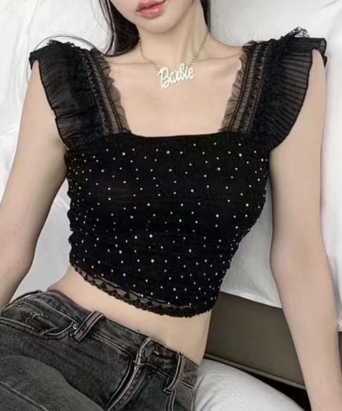 Lace Ladies(レースレディース)の「フリル ショルダー レース カップ付き タンクトップ(タンクトップ・レディース・ベージュ/ピンク/ホワイト/ブラック・FREE)」の8枚目の写真