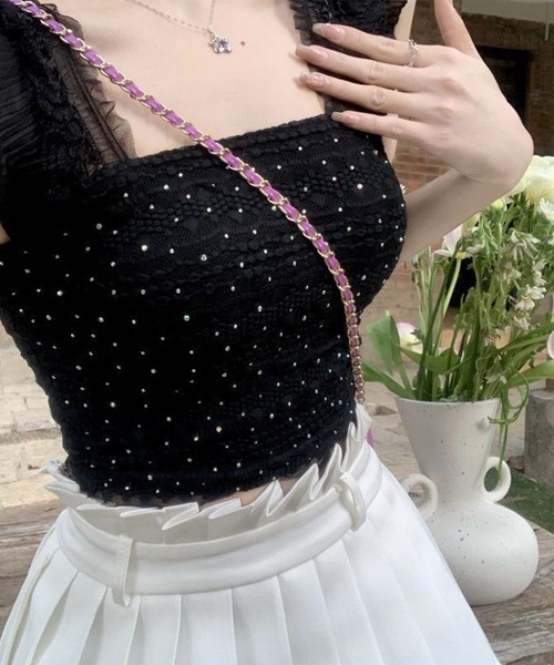 Lace Ladies(レースレディース)の「フリル ショルダー レース カップ付き タンクトップ(タンクトップ・レディース・ベージュ/ピンク/ホワイト/ブラック・FREE)」の9枚目の写真