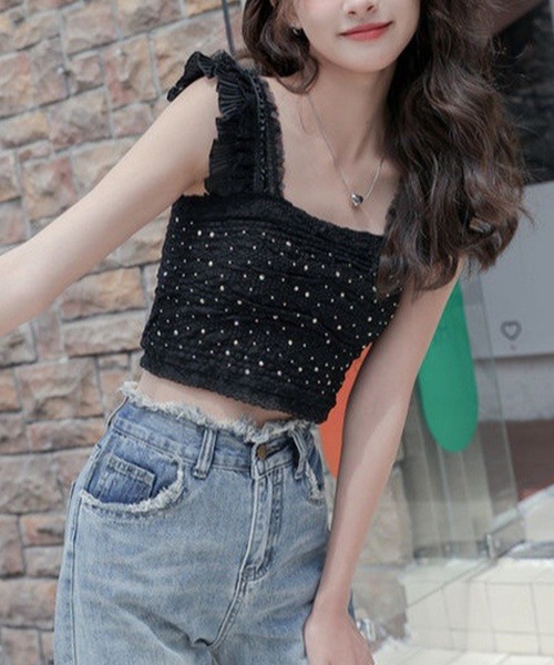 Lace Ladies(レースレディース)の「フリル ショルダー レース カップ付き タンクトップ(タンクトップ・レディース・ベージュ/ピンク/ホワイト/ブラック・FREE)」の11枚目の写真