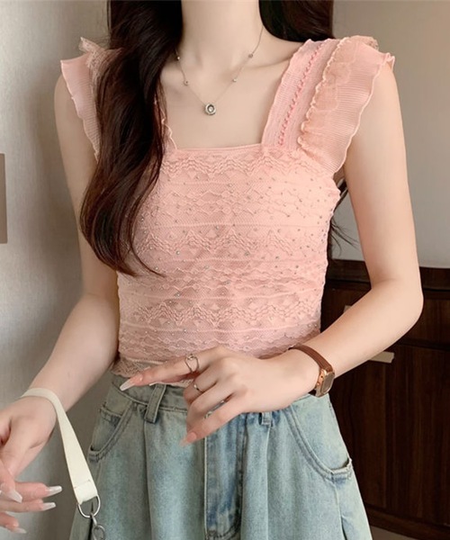 Lace Ladies(レースレディース)の「フリル ショルダー レース カップ付き タンクトップ(タンクトップ・レディース・ベージュ/ピンク/ホワイト/ブラック・FREE)」の12枚目の写真