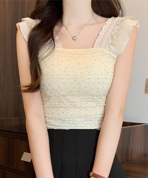 Lace Ladies(レースレディース)の「フリル ショルダー レース カップ付き タンクトップ(タンクトップ・レディース・ベージュ/ピンク/ホワイト/ブラック・FREE)」の13枚目の写真