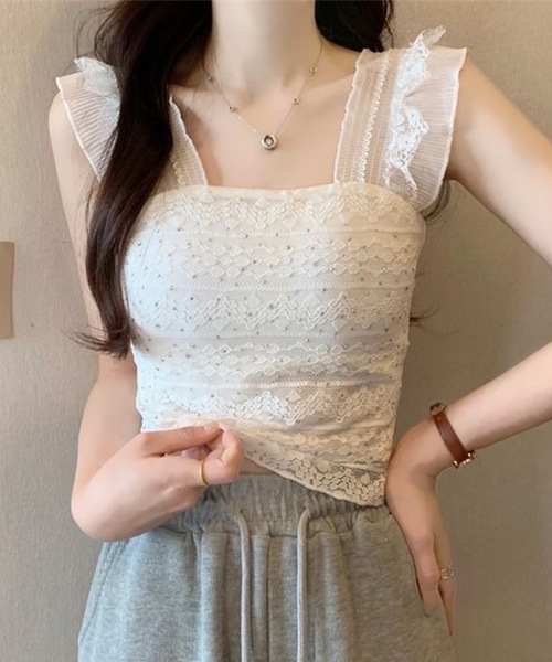 Lace Ladies(レースレディース)の「フリル ショルダー レース カップ付き タンクトップ(タンクトップ・レディース・ベージュ/ピンク/ホワイト/ブラック・FREE)」の14枚目の写真