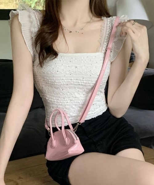 Lace Ladies(レースレディース)の「フリル ショルダー レース カップ付き タンクトップ(タンクトップ・レディース・ベージュ/ピンク/ホワイト/ブラック・FREE)」の16枚目の写真