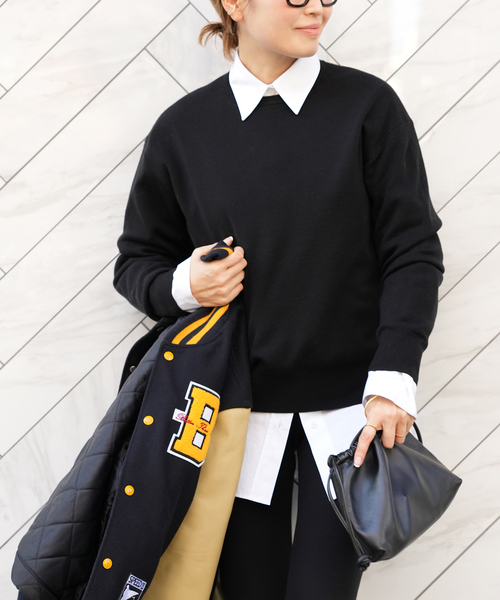 Deuxieme Classe（ドゥーズィエムクラス）の「*Washable Wool クルーネック プルオーバー（ニット/セーター・レディース・ブラック/ホワイト/ダークブルー・FREE）」の7枚目の写真