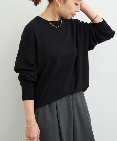 Deuxieme Classe（ドゥーズィエムクラス）の「*Washable Wool クルーネック プルオーバー（ニット/セーター・レディース・ブラック/ホワイト/ダークブルー・FREE）」の9枚目の写真