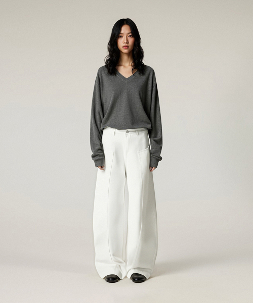 BUTTON SEOUL（ボタンソウル）の「[ウィメンズ] ストレートポケットステッチワイドカーブコットンパンツ (2 COLORS)（デニムパンツ・レディース・ホワイト/ブラウン・MEDIUM/LARGE/SMALL）」の3枚目の写真