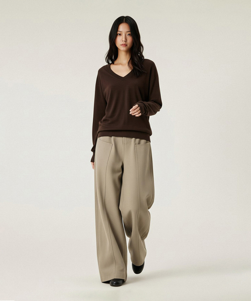 BUTTON SEOUL（ボタンソウル）の「[ウィメンズ] ストレートポケットステッチワイドカーブコットンパンツ (2 COLORS)（デニムパンツ・レディース・ホワイト/ブラウン・MEDIUM/LARGE/SMALL）」の5枚目の写真