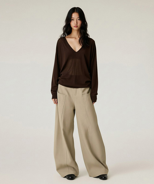 BUTTON SEOUL（ボタンソウル）の「[ウィメンズ] ストレートポケットステッチワイドカーブコットンパンツ (2 COLORS)（デニムパンツ・レディース・ホワイト/ブラウン・MEDIUM/LARGE/SMALL）」の6枚目の写真